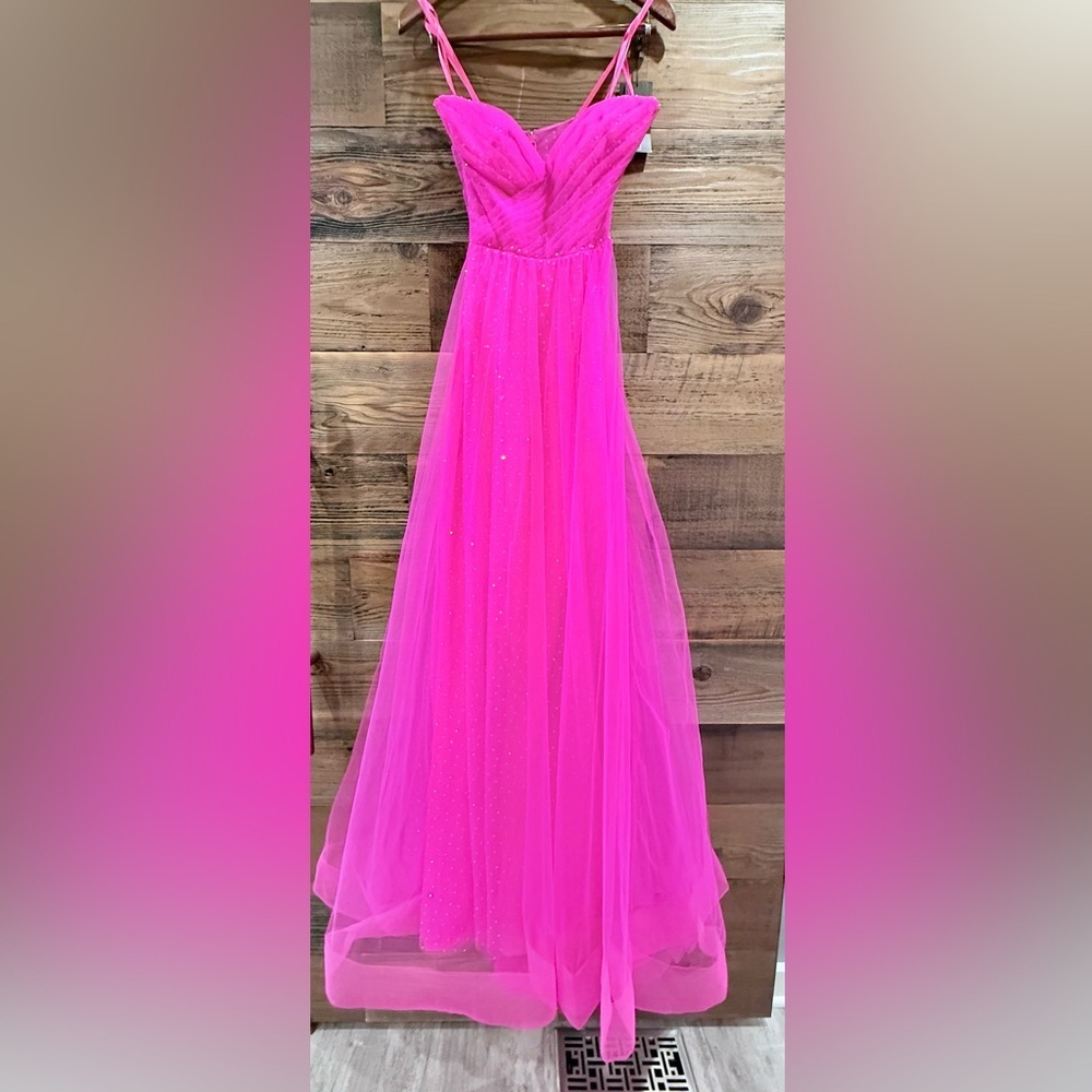 La Femme Hot Pink & Crystal Strapless Long Prom Ball Gown 31997 NWT - Picture 7 of 16